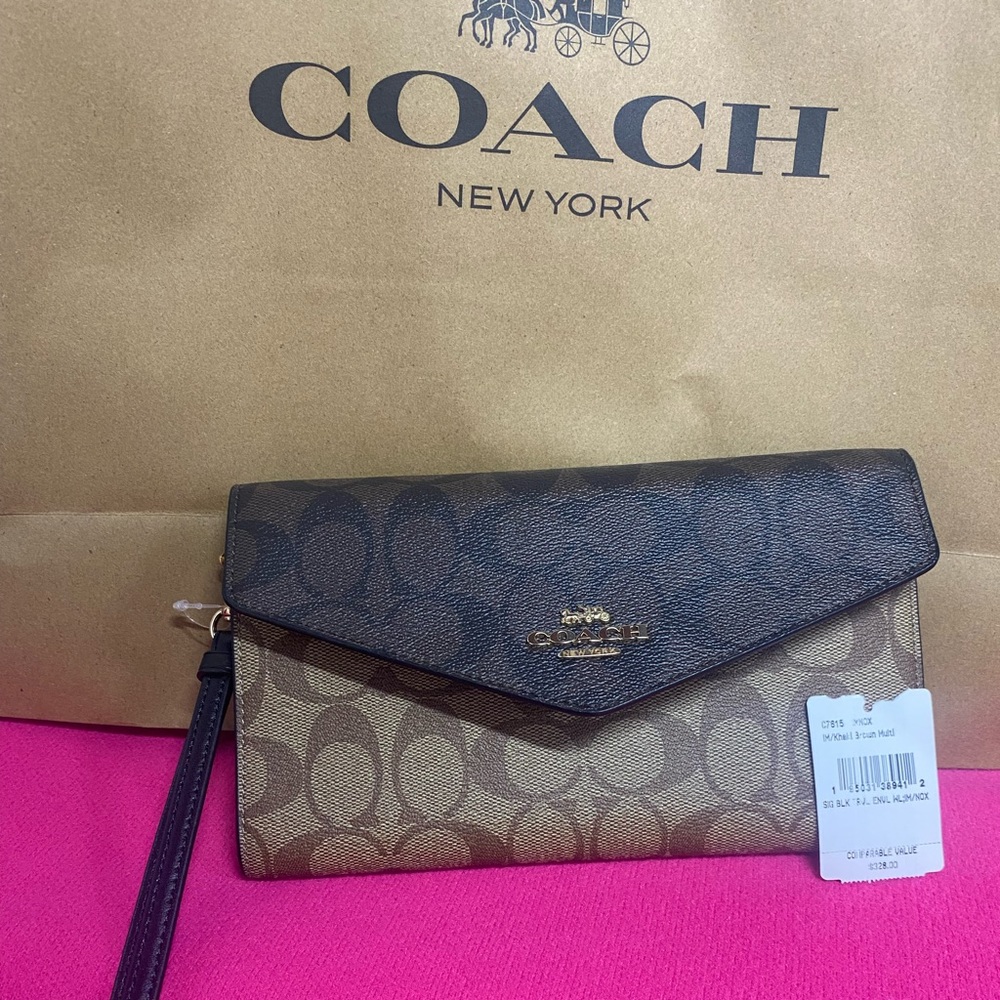 Leather envelope Coach wristlet